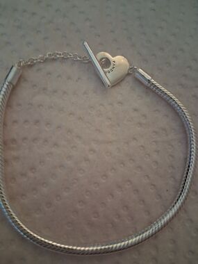 Pandora Silver Heart Toggle Snake Chain Bracelet